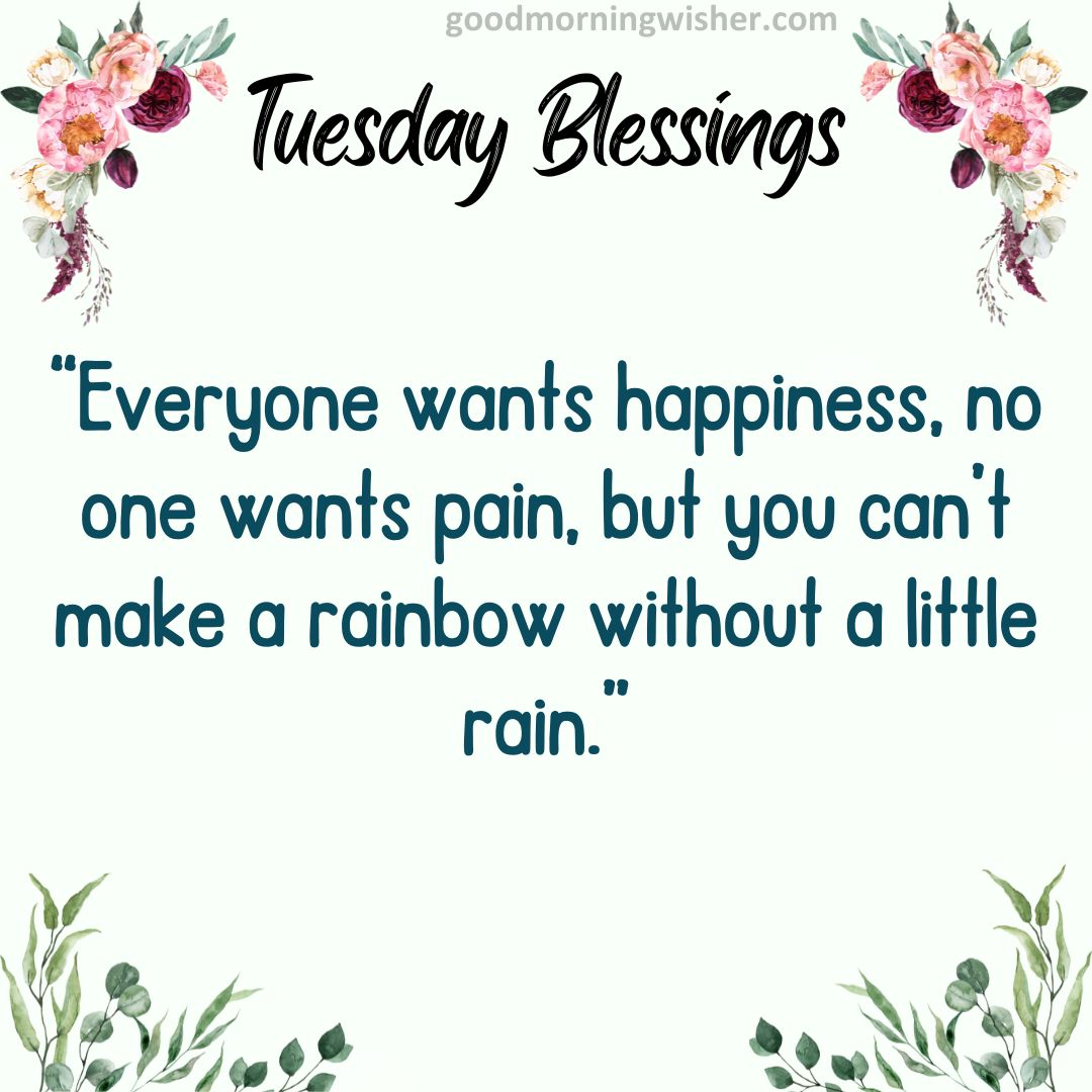 Everyone wants happiness, no one wants pain, but you can’t make a rainbow without a little rain.