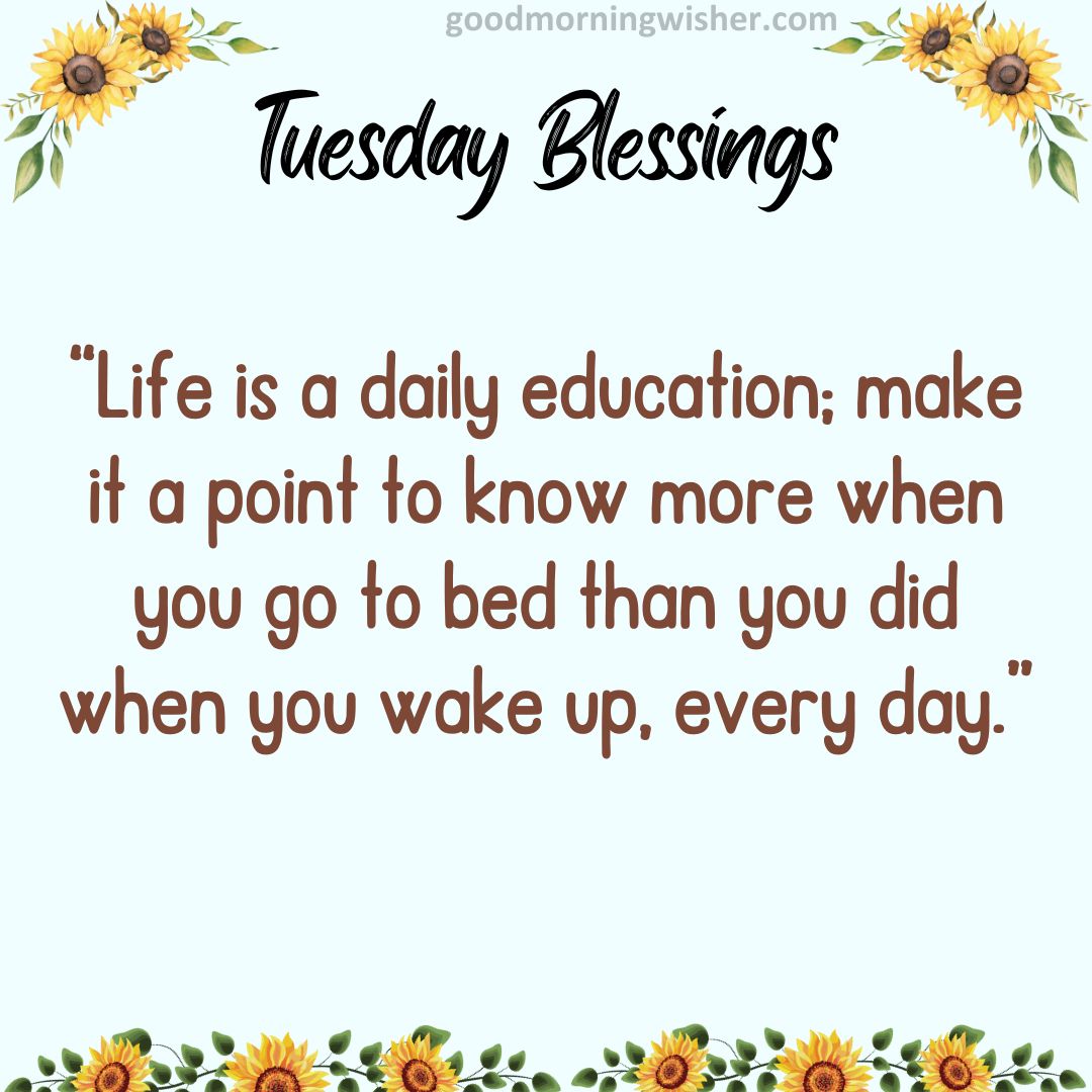 Life is a daily education; make it a point to know more when you go to bed than you did