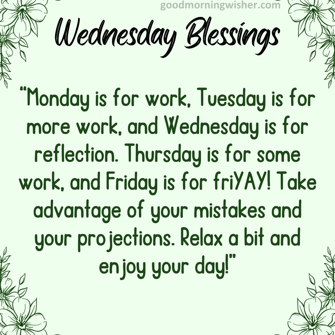 “Monday is for work, Tuesday is for more work, and Wednesday is for reflection. Thursday