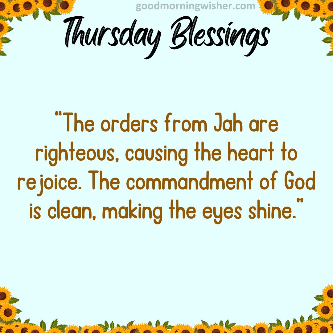 The orders from Jah are righteous, causing the heart to rejoice. The commandment of God