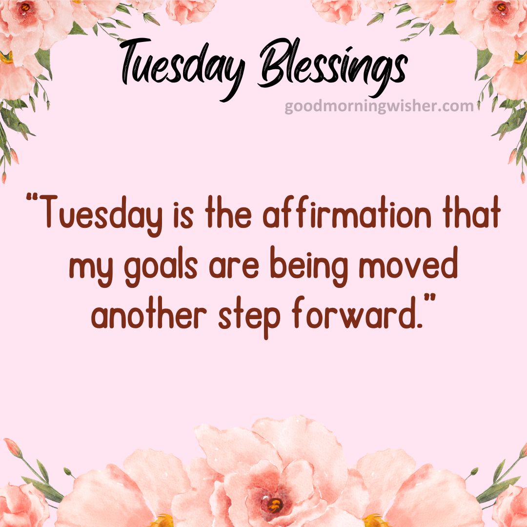 Tuesday is the affirmation that my goals are being moved another step forward.