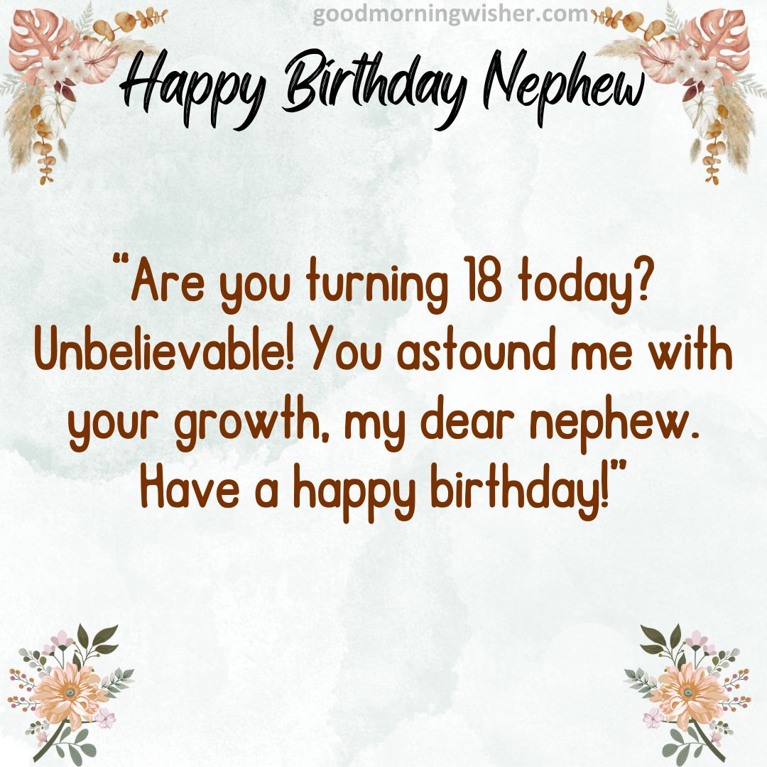 “Are you turning 18 today? Unbelievable! You astound me with your growth, my dear nephew. Have a happy birthday!”