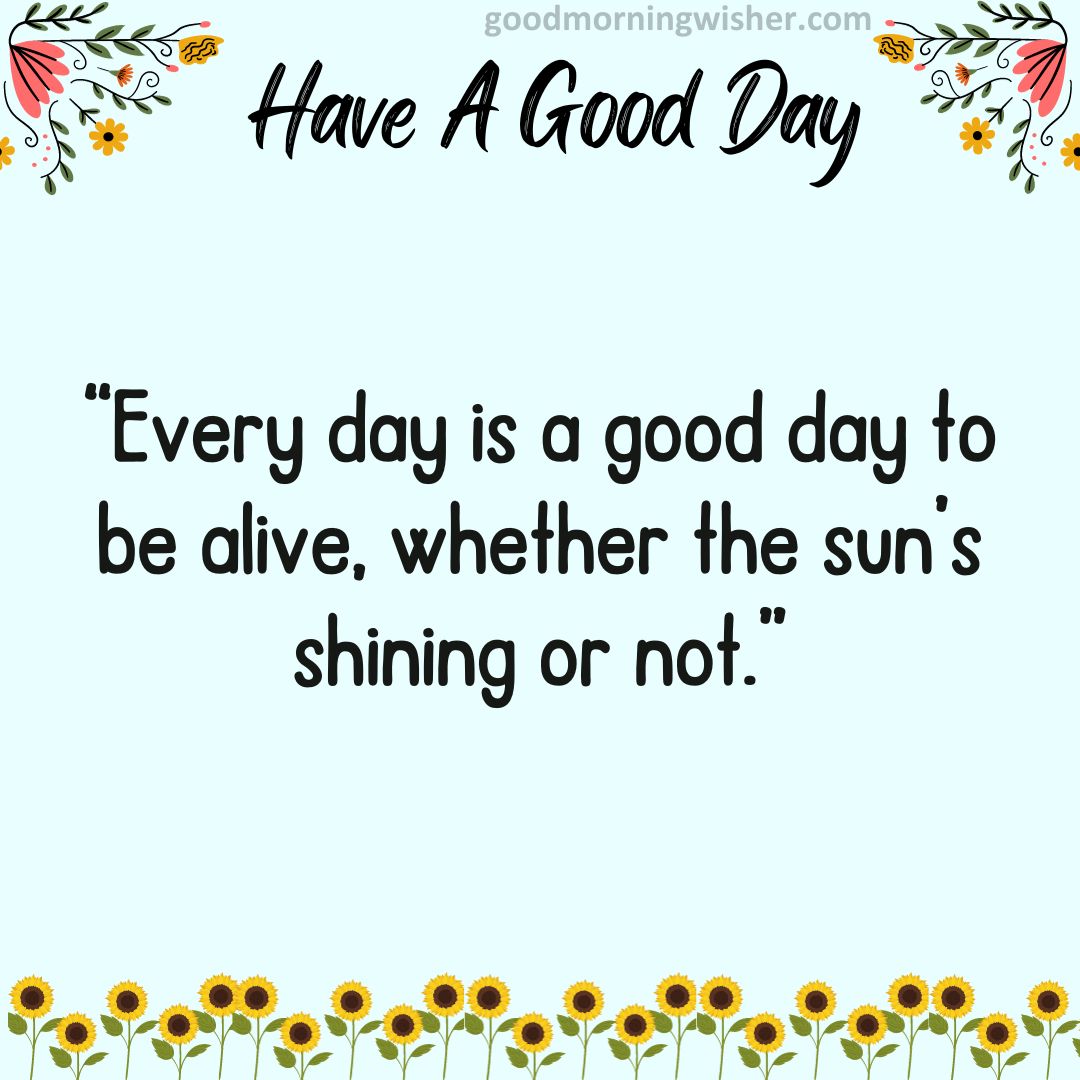 “Every day is a good day to be alive, whether the sun’s shining or not.”
