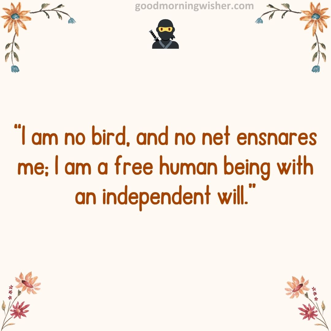 “I am no bird, and no net ensnares me; I am a free human being with an independent