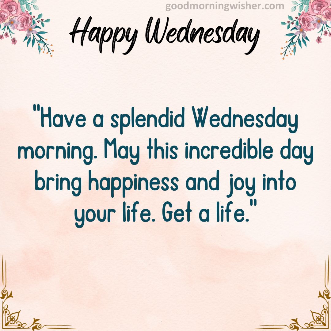 Have a splendid Wednesday morning. May this incredible day bring happiness and joy into your life. Get a life.