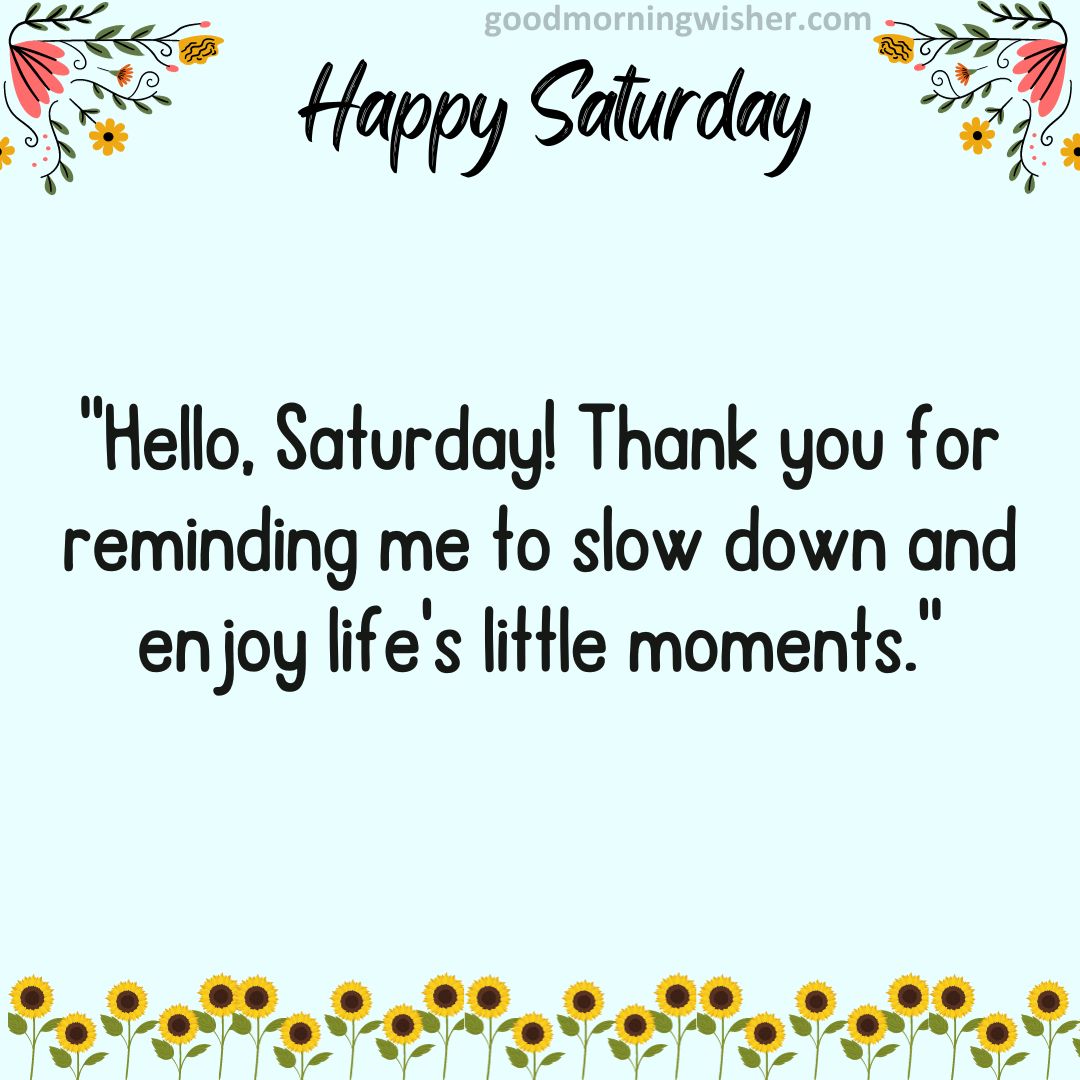 “Hello, Saturday! Thank you for reminding me to slow down and enjoy life’s little moments.”