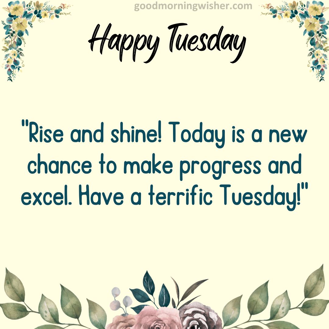 Rise and shine! Today is a new chance to make progress and excel. Have a terrific Tuesday!