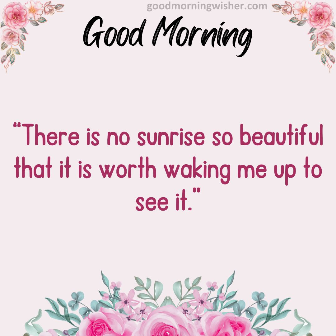 “There is no sunrise so beautiful that it is worth waking me up to see it.”