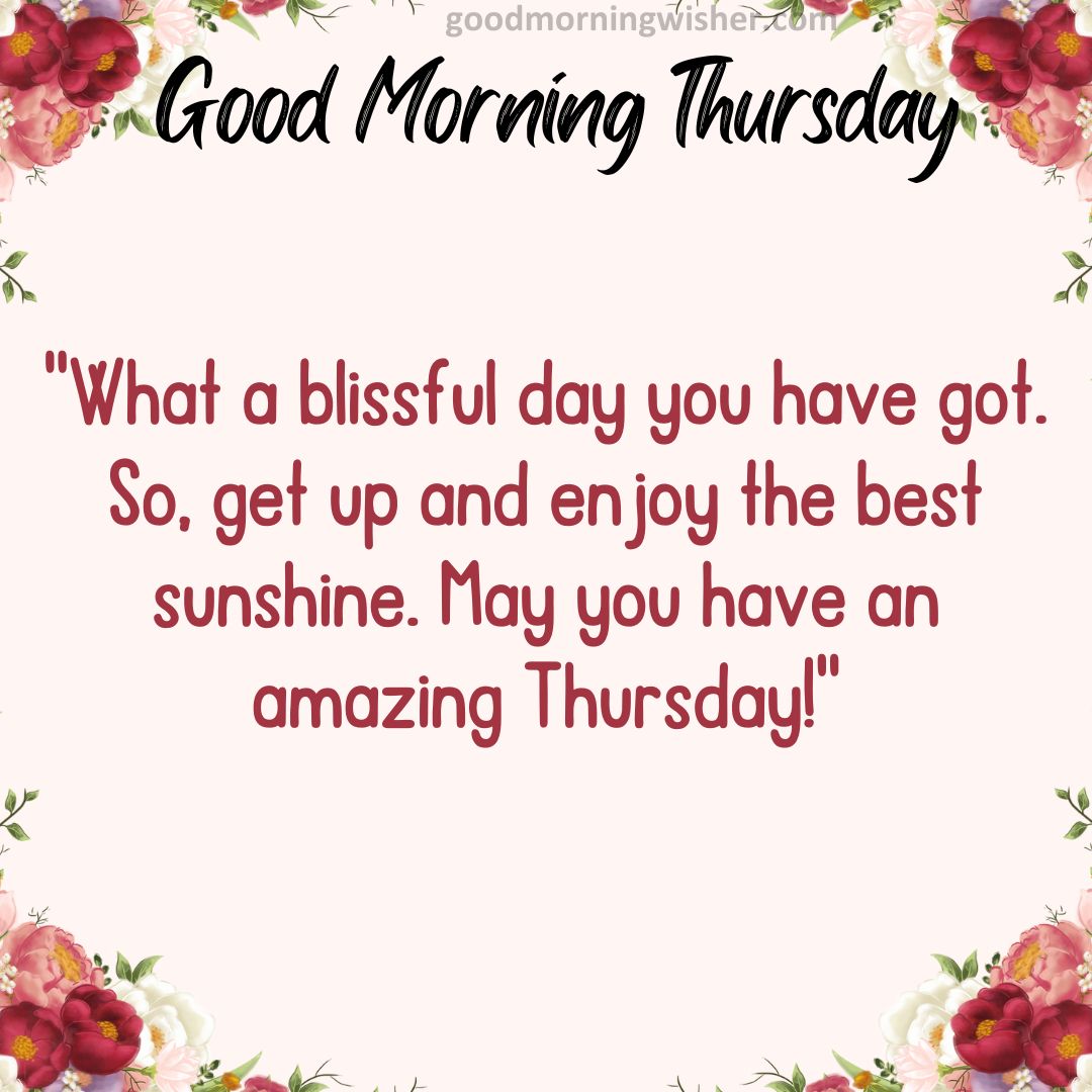 What a blissful day you have got. So, get up and enjoy the best sunshine. May you have an amazing Thursday!