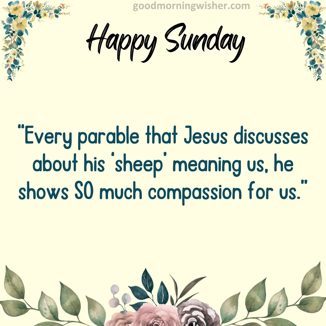 Every parable that Jesus discusses about his ‘sheep’ meaning us, he shows SO much compassion for us.