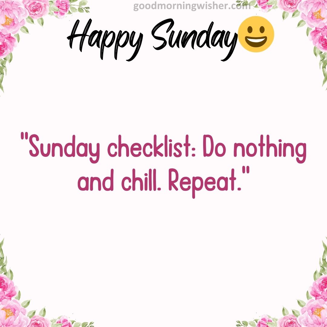“Sunday checklist: Do nothing and chill. Repeat.”