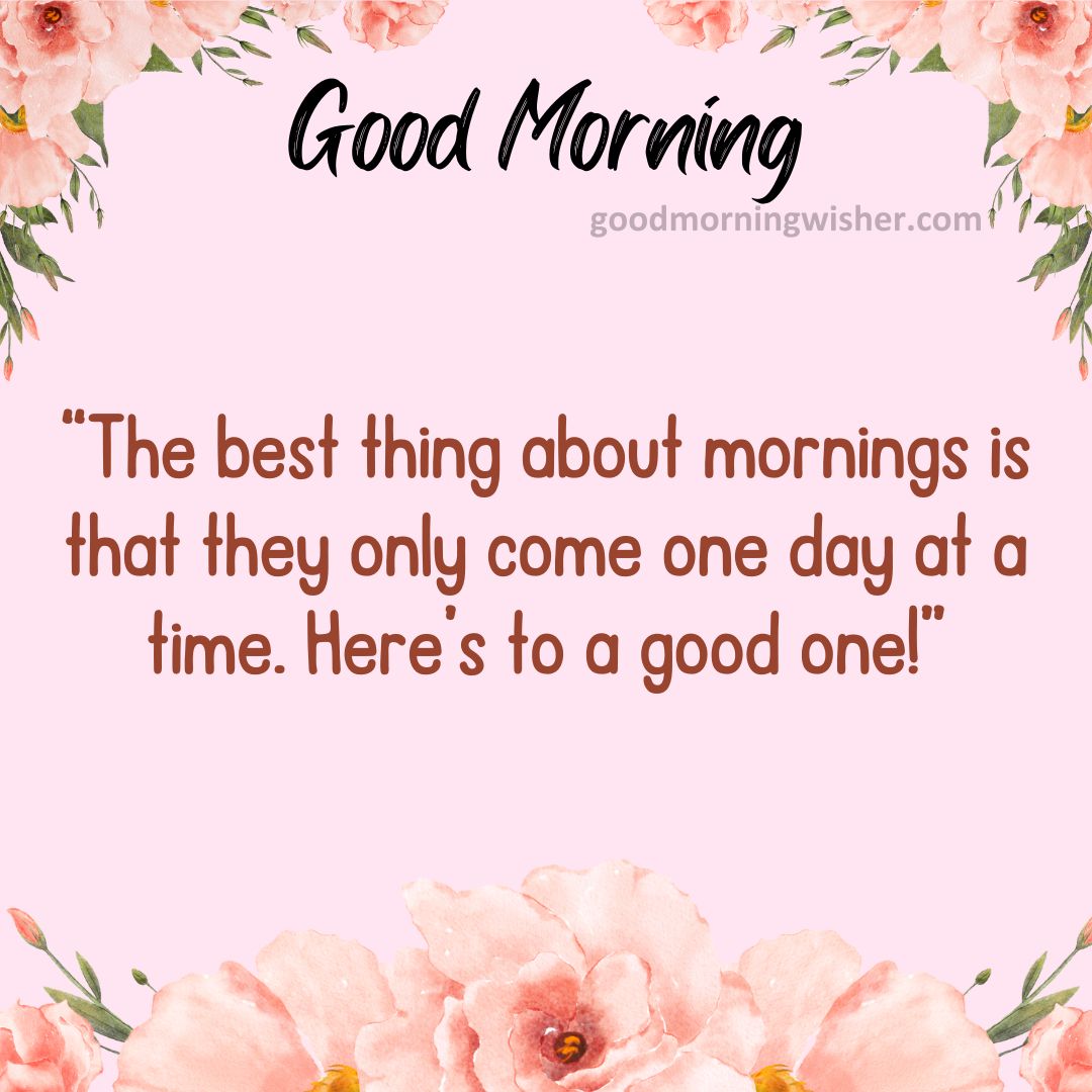 The best thing about mornings is that they only come one day at a time. Here’s to a good one!