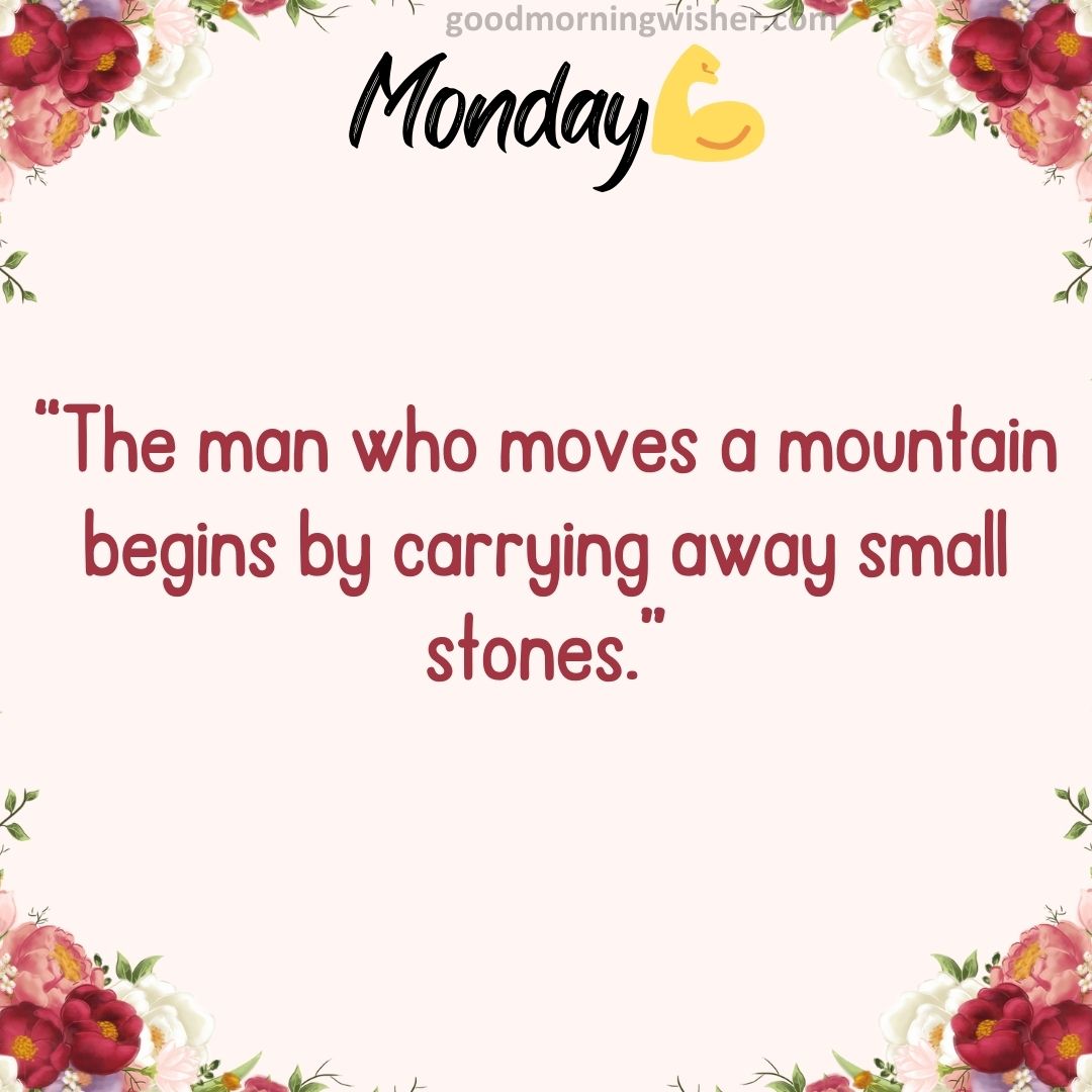 “The man who moves a mountain begins by carrying away small stones.”