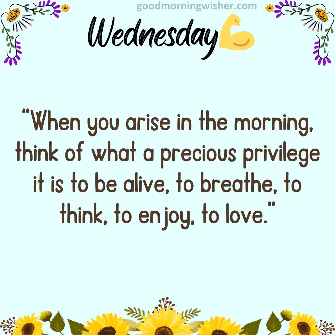 “When you arise in the morning, think of what a precious privilege it is to be alive, to breathe,
